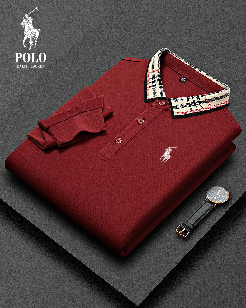 A0093 Ralph Lauren Herren kariertes Langarm-Freizeit-Poloshirt mit Kragen