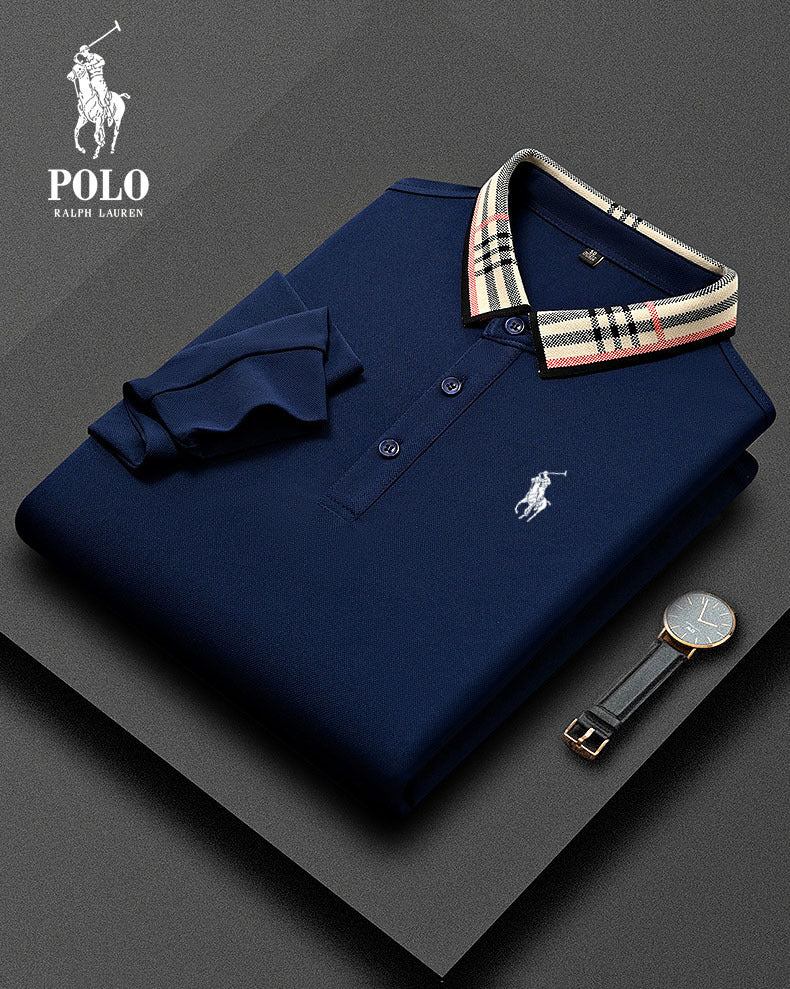 A0093 Ralph Lauren Herren kariertes Langarm-Freizeit-Poloshirt mit Kragen