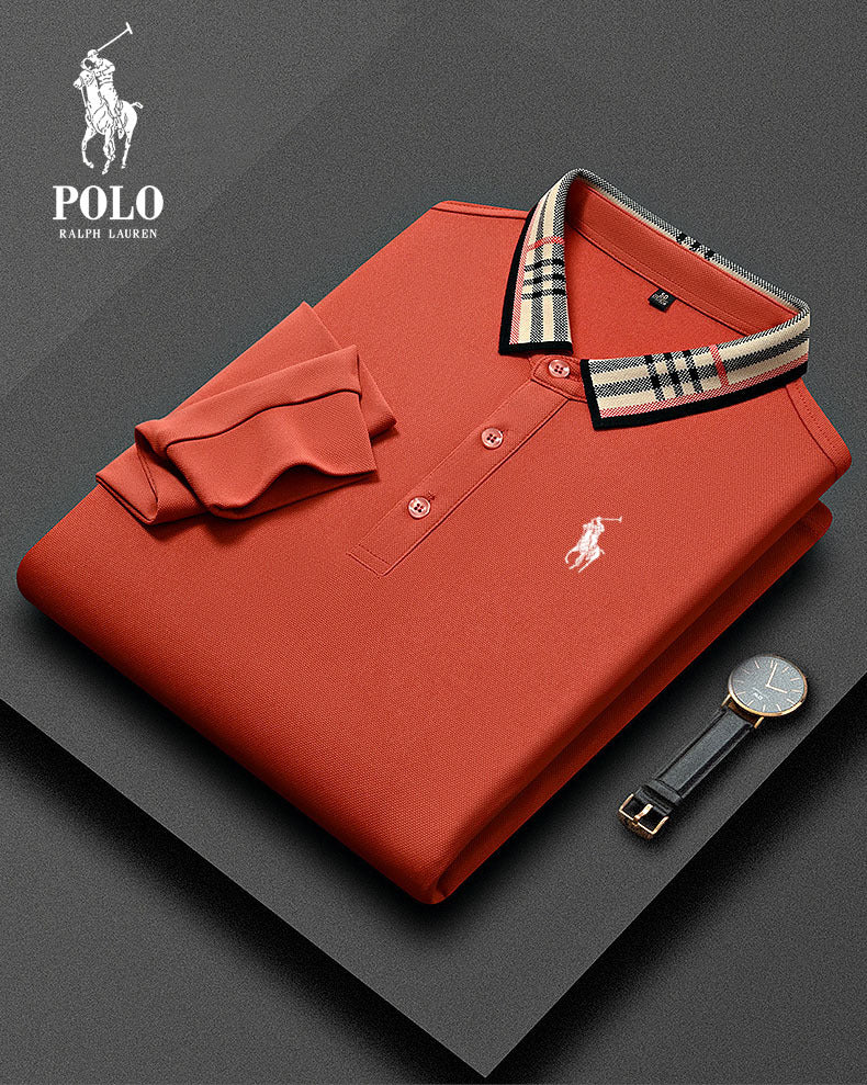 A0093 Ralph Lauren Herren kariertes Langarm-Freizeit-Poloshirt mit Kragen